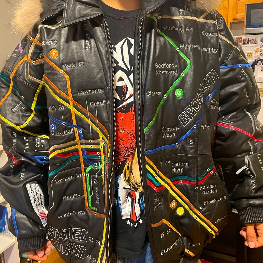 Vintage leather MTA nyc subway map coat/jacket Made by United face 9/11 edition